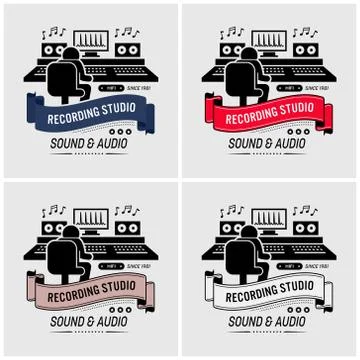 Recording studio and sound engineering logo design. Vector artwork of a music Illustrazione stock