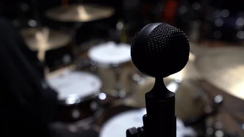 Recording Studio, black microphone on the stand close-up Stock Footage 107194548