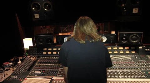 Recording studio engineer and drummer interact Video stock 52686667