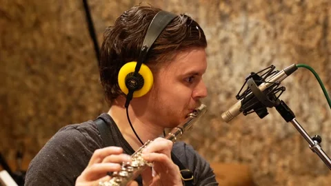 Recording Studio Flute Performance in the Studio Stock Footage 258068771