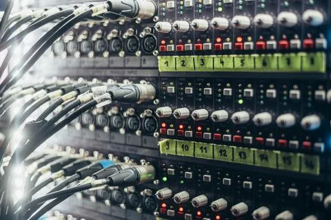 Recording studio gears in rack Stock Photos