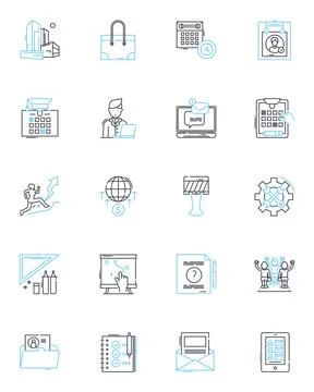 Recording studio linear icons set. oundproofing, Engineer, Monitor, Mixing Stock Illustration