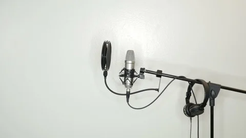 Recording Studio with Microphone and Headphone Stock Footage 91870797