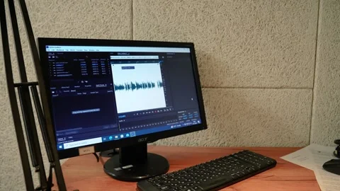 Recording studio, microphone close-up. Podcast recording, radio Stock Footage 255976268