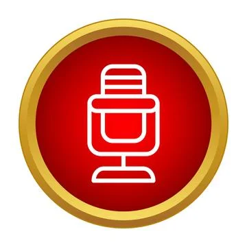 Recording studio microphone icon in round red button Stock Illustration
