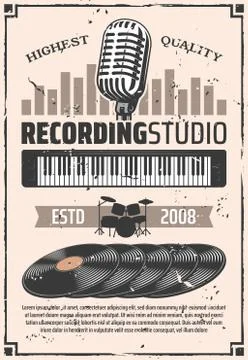Recording studio microphone, vinyl discs Stock Illustration