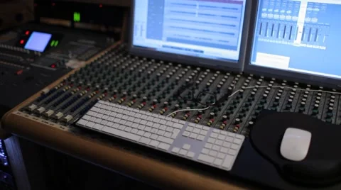 Recording studio, Mixer and Computer Screen Stock Footage 63010626
