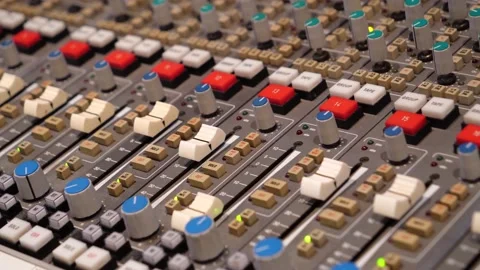 Recording studio mixer console closeup Stock Footage 173233039