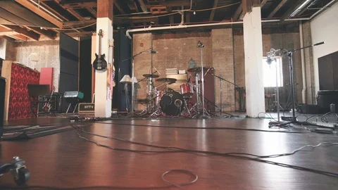 Recording Studio Space Move In Toward Drums Stock Footage 89511813