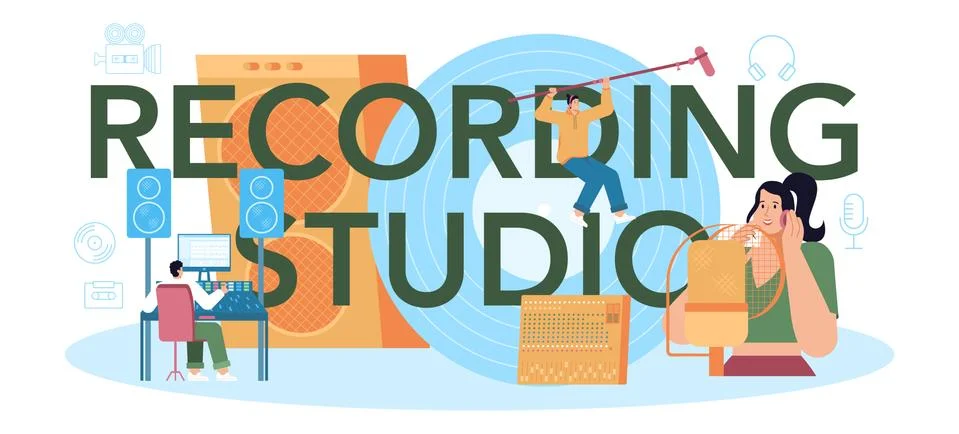 Recording studio typographic header. Music production industry Stock Illustration