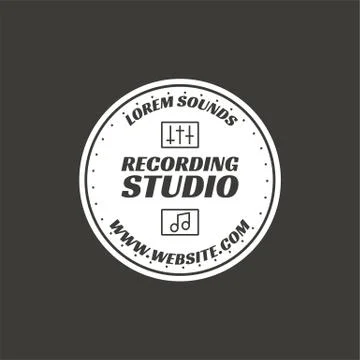 Recording studio vector label, badge, emblem logo with musical instrument. Stock Illustrazione stock