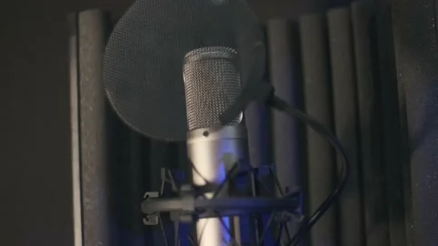 In a recording studio. Vocal microphone prepared to recording voice Stock Footage 160985659