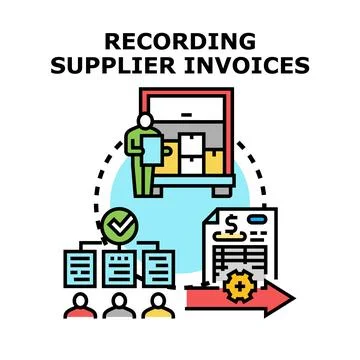 Recording supplier invoices process with documentation and payments Stockillustratie