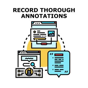 Recording thorough annotations data linking process Stock Illustration