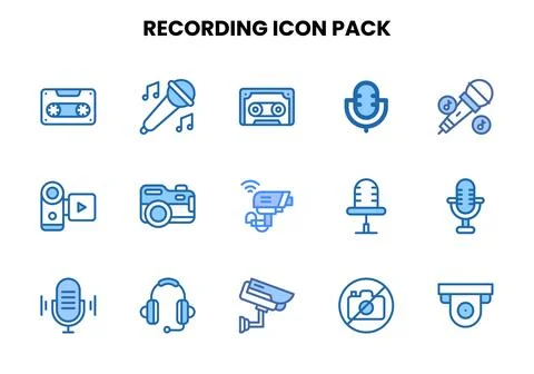 Recording Two Colour Set Icons Pack Stock Illustration