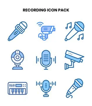Recording Two Colour Vector Icons Pack Stock Illustration