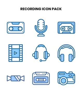 Recording Two Colour Vector Icons Pack Stock Illustration