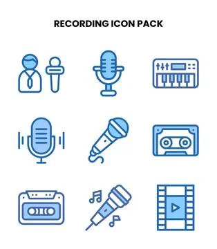 Recording Two Colour Vector Icons Pack Stock Illustration