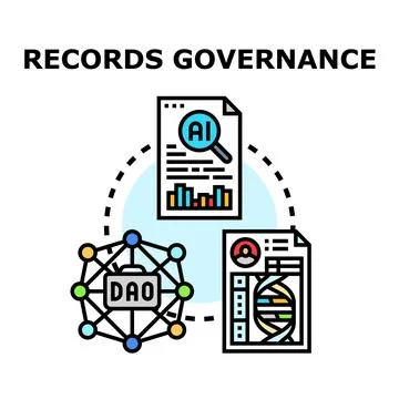 Records governance managing data with artificial intelligence and distribut.. Illustrazione stock