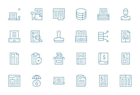 Records Vector Icon Arsenal with 24 128x128 Thin Line Grid Fitted designs Stock Illustration
