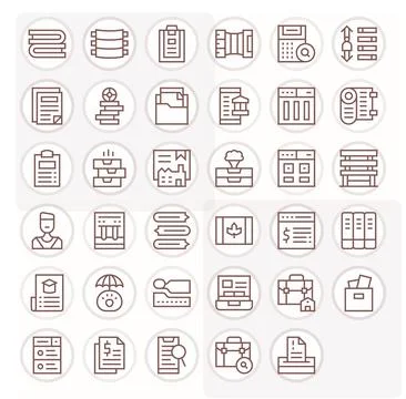 Records Vector Icon Collection with 35 64x64 Regular Line Designs Stockillustratie