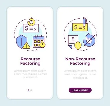 Recourse VS non-recourse factoring onboarding mobile app screen 库存插图