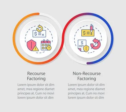 Recourse VS non-recourse factoring infographics circles sequence 스톡 일러스트