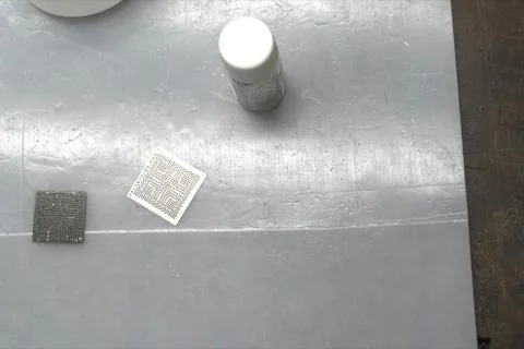 Recovered computer microprocessor chip 写真素材