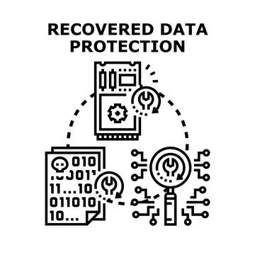 Recovered data protection securing digital information process Stock Illustration