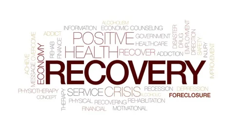 Recovery animated word cloud, text design animation. Kinetic typography. Stock Footage 75365072