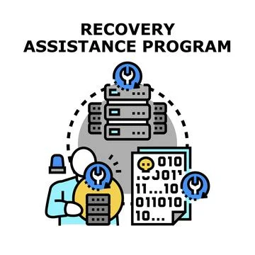 Recovery assistance program restoring data and system Illustrazione stock