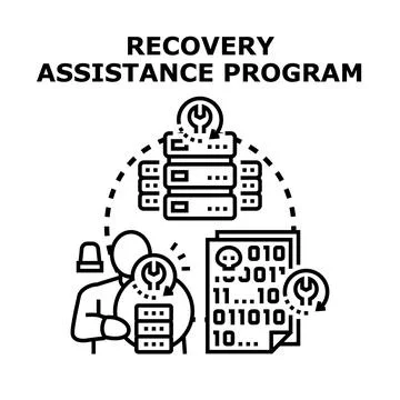 Recovery assistance program restoring data and system Illustrazione stock