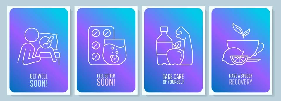 Recovery blue gradient postcard with linear glyph icon set Stock Illustration