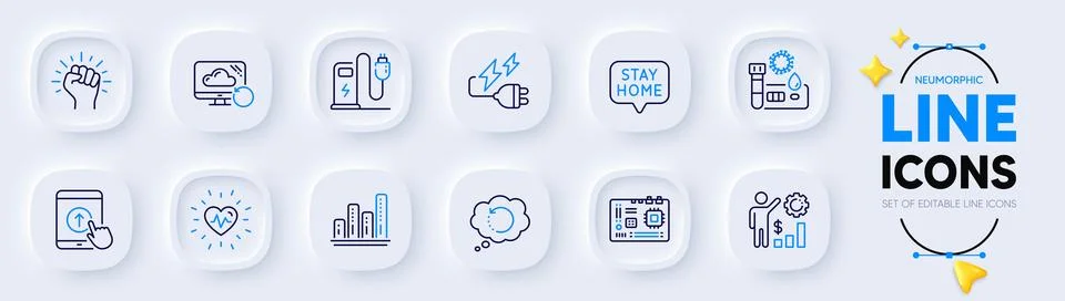 Recovery cloud, Graph chart and Covid test line icons for web app. Pictogram Stock Illustration