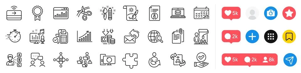 Recovery computer, E-mail and Approved checkbox line icons pack. For web app Stock-Illustration
