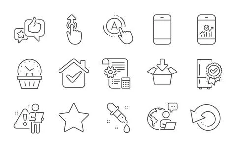 Like, Recovery data and Settings blueprint icons set. Smartphone statistics イラスト素材