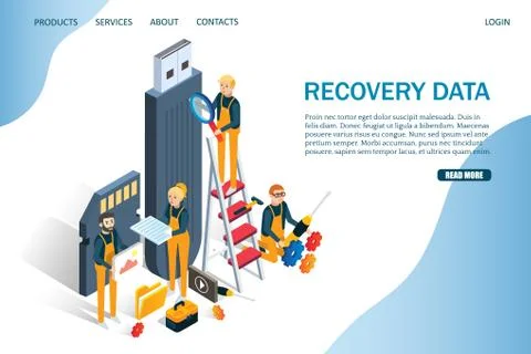 Recovery data vector website landing page design template Stock Illustration