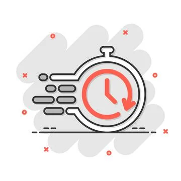 Recovery icon in comic style. Repeat clock cartoon vector illustration on whi Stockillustratie