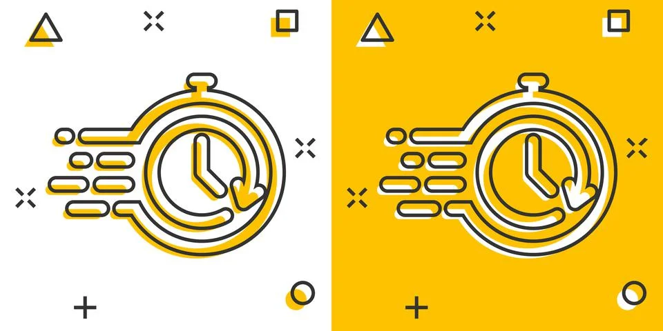 Recovery icon in comic style. Repeat clock cartoon vector illustration on whi Stock Illustration
