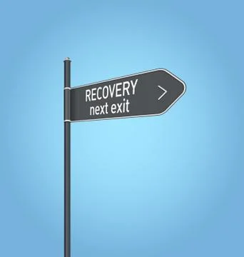 Recovery next exit, dark grey road sign Stock Illustration