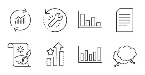 Recovery tool, Column chart and Document icons set. Histogram, Speech bubble and Stock Illustration
