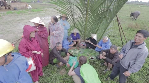 Recreating a midday meal in the fields of Vietnamese farmers. Stock Footage 260355288