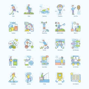 Recreation Activities Flat Icons Pack Stock Illustration