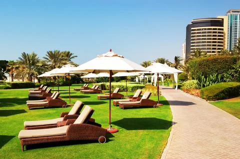 Recreation area of luxurios hotel, Dubai, UAE Stock Photos