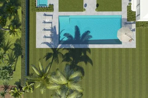 Recreation area with pool top view Illustrazione stock