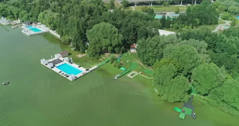 Recreation areas with pools on the Stroginsky Bay Stock Footage 158125997