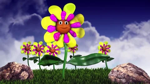 Recreation of the arrival of spring with 3d flowers Stock Footage 147568003