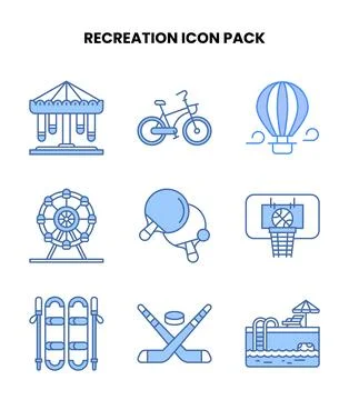 Recreation Blue Set Icons Pack Stock Illustration