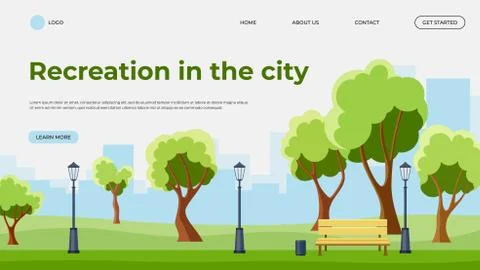 Recreation in the city outdoor activity flat landing page vector template Stock Illustration