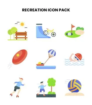 Recreation Flat Bundle Icons Pack Stock Illustration